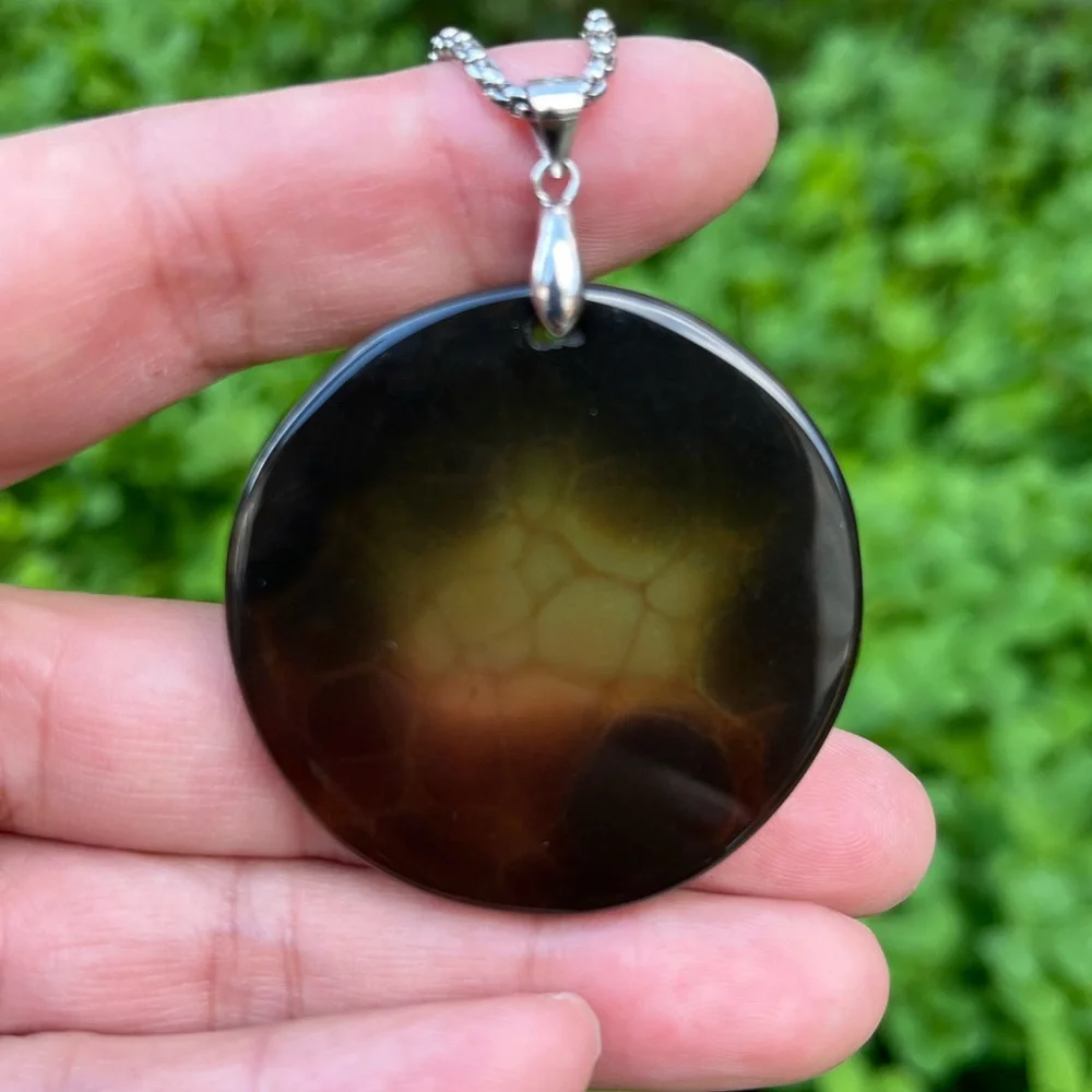 Sterling silver 925‎ stamped translucent spider web agate pendant 1298